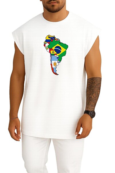 Bahriyeli Collection Oversize South America - South America Chest Design Tank Top