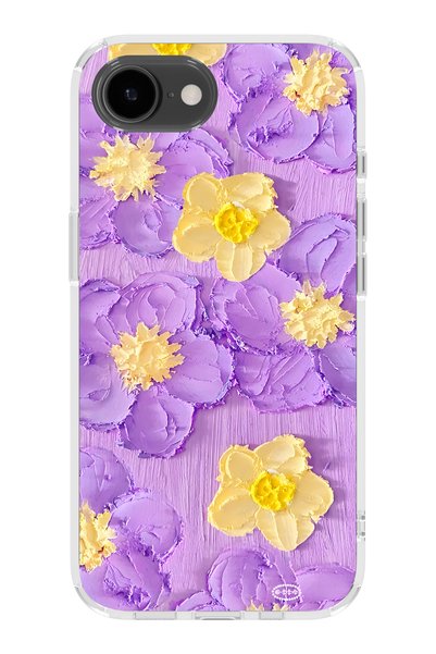 FLAMENKO iPhone 17E Compatible Purple Yellow Floral Print Transparent Phone Case