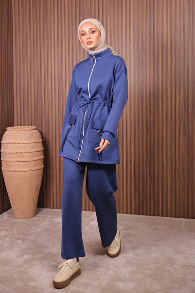 Mogi Butik Women's Scuba Fabric Pocket Detailed Zippered Hijab Suit 3108