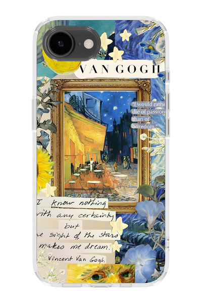 FLAMENKO iPhone 17E Uyumlu Van Gogh Kafe Terası Desenli Şeffaf Telefon Kılıfı