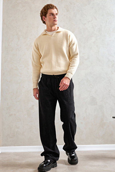 HYMAN Men's Baggy Mold Velvet Trousers with Elastic Waist