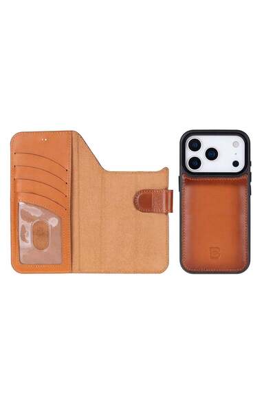 Bouletta iPhone 17 Pro Max Uyumlu Hakiki Deri MagSafe ve RFID Koruma Özellikli Çıkarılabilir Cüzdanlı Kılıf
