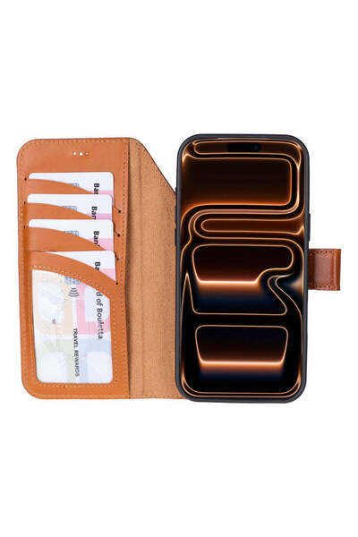 Bouletta iPhone 17 Pro Max Uyumlu Hakiki Deri MagSafe ve RFID Koruma Özellikli Çıkarılabilir Cüzdanlı Kılıf