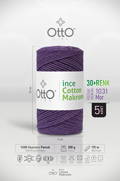 OTTO LİNE 5 Adet Otto İnce Cotton Makrome İpi 1031 Mor (1 Paket)