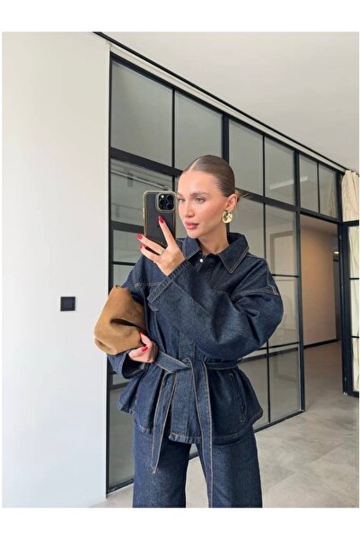 Perryes Жіночий джинсовий костюм на шнурівці з великою курткою та штанами