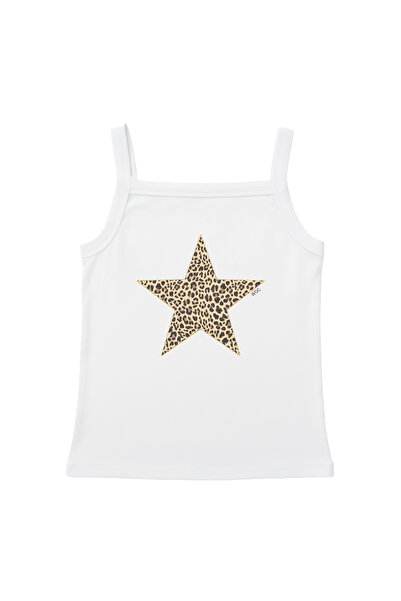WHITE OF CREATIVE Women's Leopard Patterned Star Printed Basic Daily Undershirt