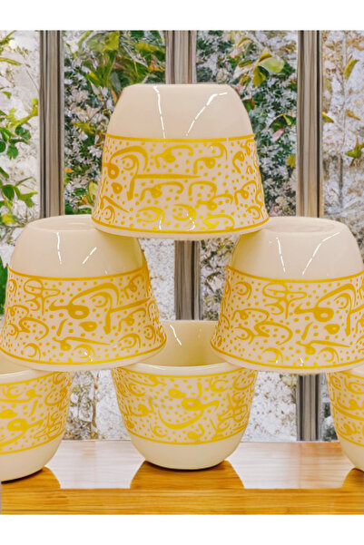 SAMSA Altın Harf desenli model kulpsuz porselen mırra kahve fincanı 6 kişilik set