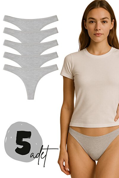 LİBELLA İÇ GİYİM Chiloți din bumbac pentru femei material elastic Tanga Pachet de 5 - Culoare gri