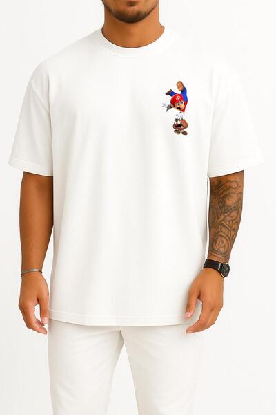 Bahriyeli Collection تي شيرت للجنسين بتصميم البطاطس والجيب سوبر ماريو كبير الحجم