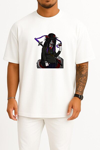 Bahriyeli Collection Oversize Gray Wolf  Drawing Anime Chest Design Unisex T-Shirt