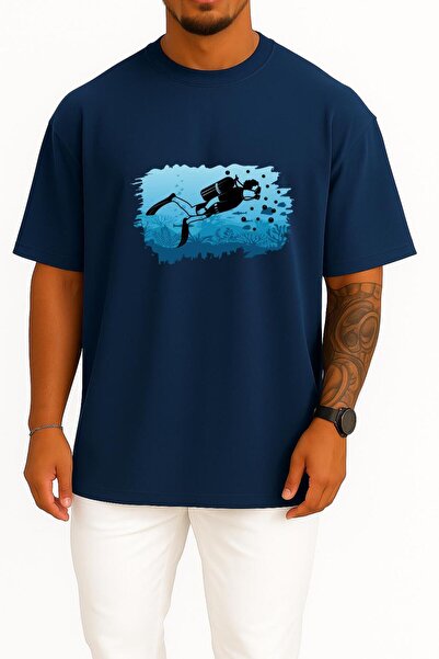 Bahriyeli Collection Tricou unisex cu design oversize cu siluetă de scuba diving