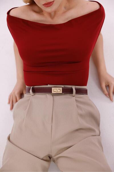 EMR Official حزام نسائي باللون العنابي/مع مشبك قابل للتعديل، حزام، حزام للبنط...