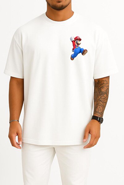 Bahriyeli Collection تي شيرت للجنسين بتصميم جيب سوبر ماريو كبير الحجم