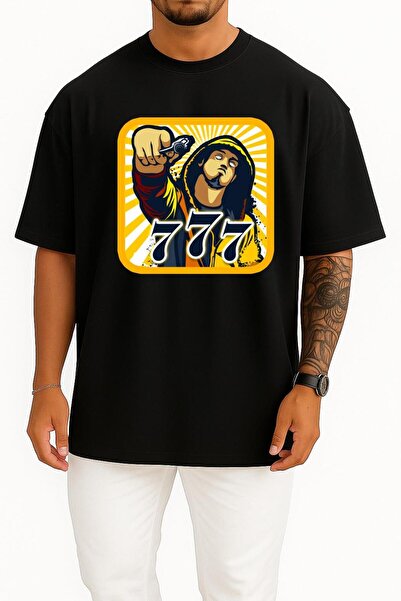 Bahriyeli Collection Tricou Unisex cu design graffiti pe piept 777 Oversize