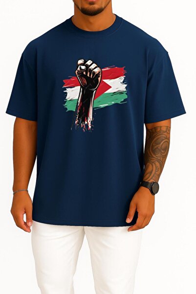 Bahriyeli Collection تي شيرت للجنسين بتصميم صدر فلسطيني حر كبير الحجم