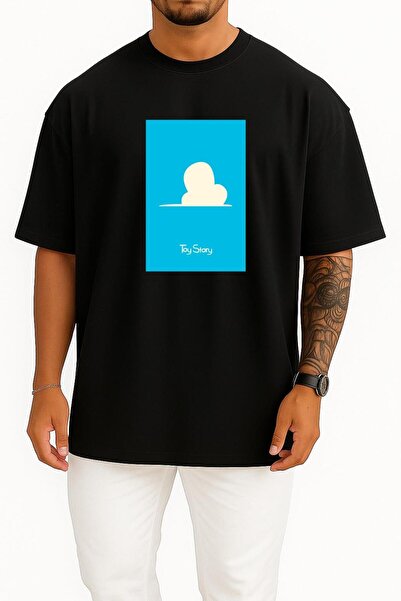 Bahriyeli Collection Oversized Toy Story Blue Background Unisex T-Shirt with Chest and Back Design