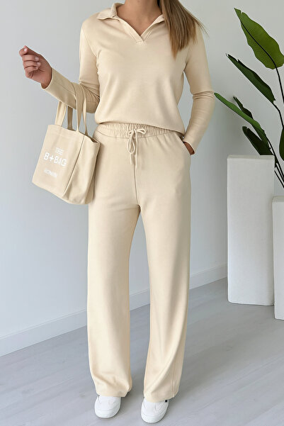 Mogi Butik Women's Modal Fabric Polo Neck Long Sleeve Suit 3114