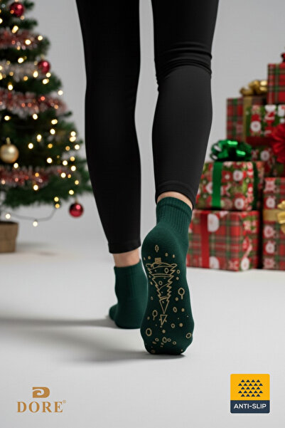 Dore Orijinal Kadın Yılbaşı Temalı Yoga & Pilates Çorabı Kaydırmaz Tabanlı Yılbaşı Hediyesi Çorap 1 Çift