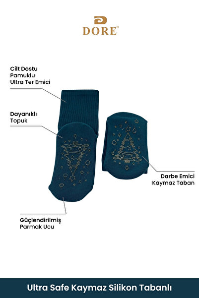 Dore Orijinal Kadın Yılbaşı Temalı Yoga & Pilates Çorabı Kaydırmaz Tabanlı Yılbaşı Hediyesi Çorap 1 Çift