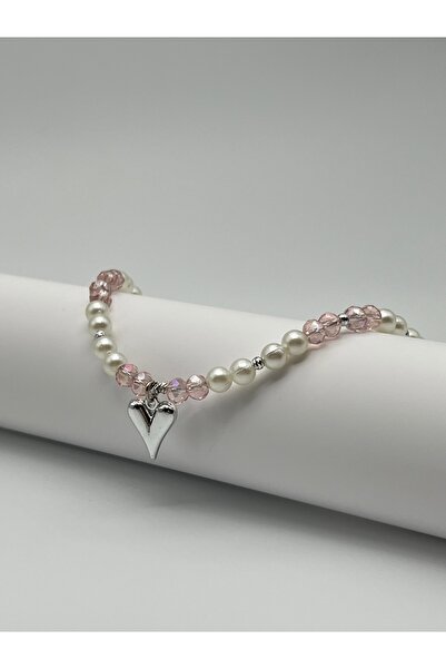 Lacinello Jewelry Kalpli Çelik Uçlu Pembe Kristal İnci Boncuk Tasarım Kolye