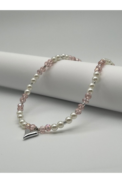 Lacinello Jewelry Kalpli Çelik Uçlu Pembe Kristal İnci Boncuk Tasarım Kolye