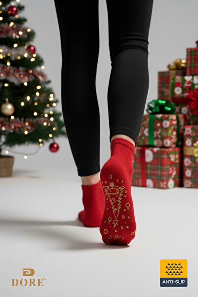 Dore Orijinal Kadın Yılbaşı Temalı Yoga & Pilates Çorabı Kaydırmaz Tabanlı Yılbaşı Hediyesi Çorap 1 Çift