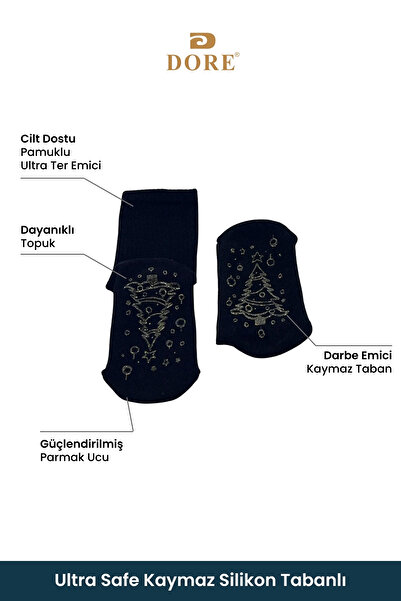 Dore Orijinal Kadın Yılbaşı Temalı Yoga & Pilates Çorabı Kaydırmaz Tabanlı Yılbaşı Hediyesi Çorap 1 Çift