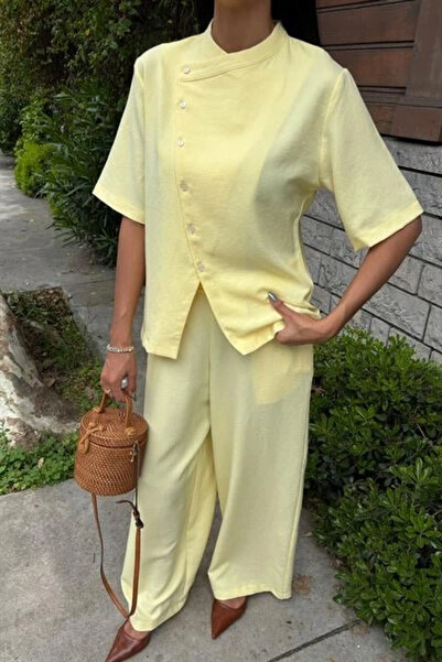 Modayakamoz Judge Collar Cross Buttoned Plazzo Trousers Viscon Linen Suit 10209