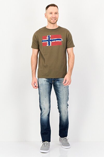 NORTHLAND Men Ribbed Collar Short Sleeve Brand Logo T-Shirt, Olive