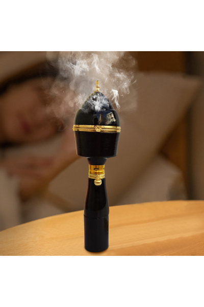 sharpdo Portable Arabic Wooden Bakhoor Burner Black/Gold 6.8x6.8x22.5 cm