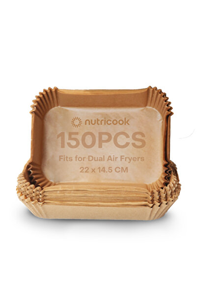 Nutricook 150 قطعة من بطانة المقلاة الهوائية للاستخدام مرة واحدة للسلة المزدوجة، مقاومة للماء للخبز والتحميص، مربعة الشكل مقاس 22 سم