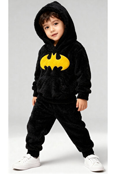 LORIAN'S Welsoft Siyah Batman Desenli Kapşonlu Yumuşak Peluş Fermuarlı Alt - ...