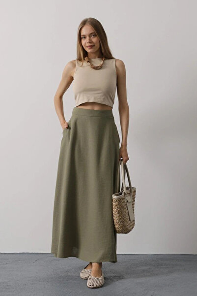 Omarı Λινό Φούστα Χακί