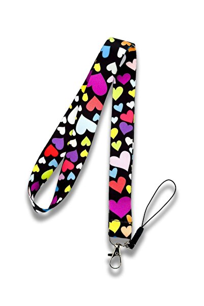 PABALAS حامل بطاقات بحبل أسود منقوش على شكل قلب - حامل هاتف