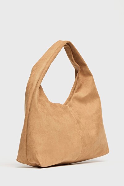 Madamra Camel Suede Women's Shopper Shoulder Bag – Soft Form Vintage Model