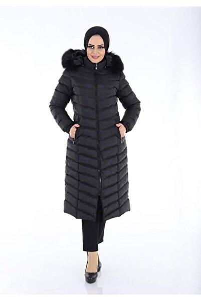 Space Fashion Kadın Siyah Uzun Şişme Mont