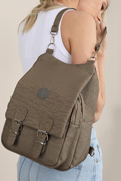 AYBAY Brown Women's Crinkle Fabric School Handbag and Backpack