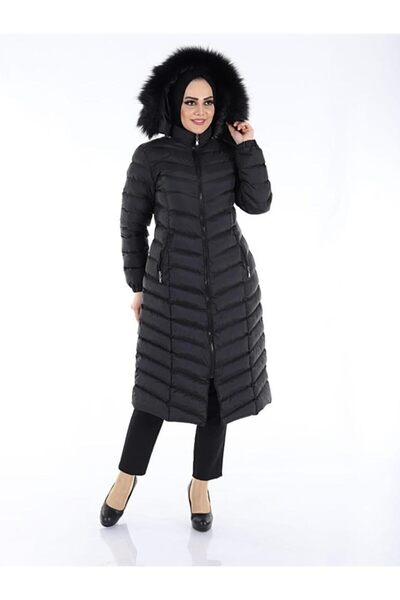 Space Fashion Kadın Siyah Uzun Şişme Mont