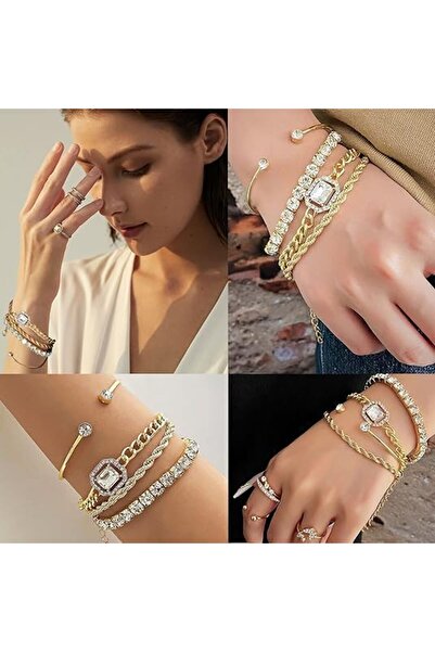 fulina Gold Bangle Bracelets, Plated Link Cubic Paperclip Stake Layering Chain Adjustable Hand Jewelry