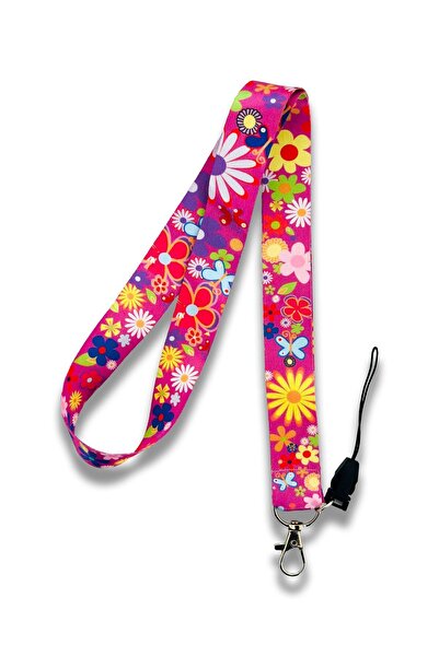 PABALAS Μωβ λουλουδάτο μοτίβο με κορδόνι για κάρτα και ιμάντα τηλεφώνου