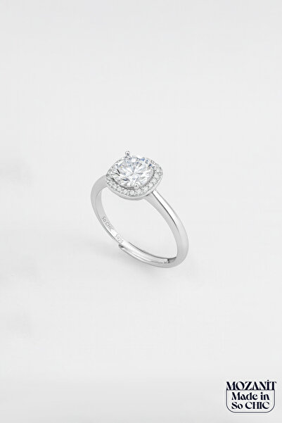 So CHIC... Mozanit Masalı 18 Ayar Beyaz Altın Kaplama Ayarlanabilir Gümüş Yüzük