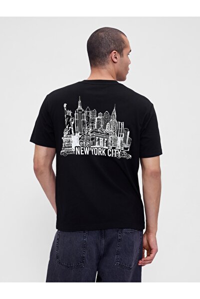 GAP Erkek Siyah Everyday Soft Relaxed Grafik T-Shirt