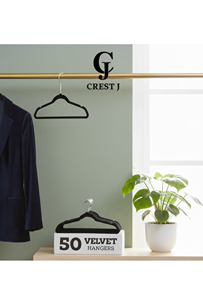 Crestj طقم شماعات قماش مخملية غير قابلة للانزلاق مكون من 50 قطعة باللون الأسود