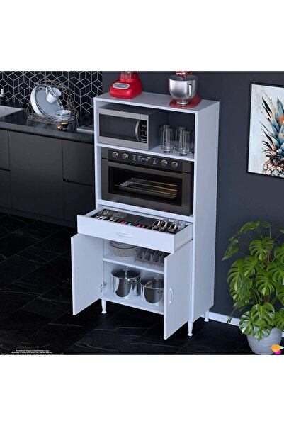 Modilayn VİO Fırın Dolabı (70x163,4x32.5 cm) Çekmeceli Kapaklı Mini/Midi Mikrodalga Mutfak Dolabı