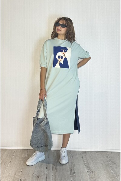 TF The Fancy For You Kadın Bisiklet Yaka Truvakar Kol Bakılı Midi Boy Sweat Elbise