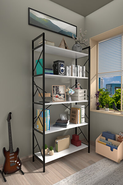 DizaynMotion Dizayn Motion 5 Raf Dekoratif 180 Cm Kitaplık Beyaz