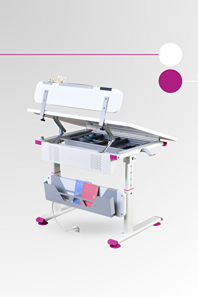 Creo Mobili Mini Vega Standart Çekmeceli Çalışma Masası, Yükseklik Ayarlı Çocuk Beyaz Ders Çalışma Masası