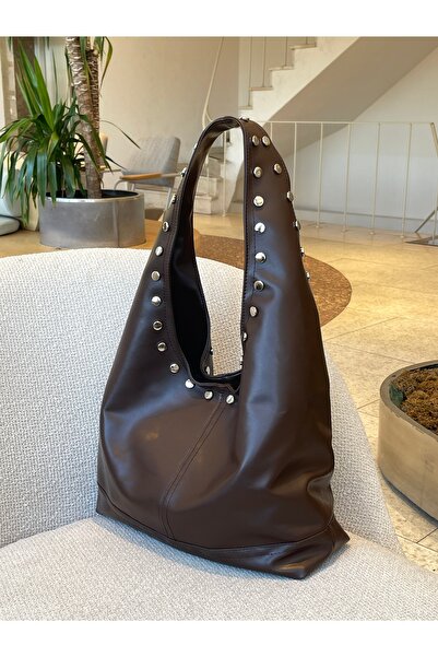 na nura collection حقيبة يد وكتف نسائية باللون البني مع تفاصيل مزخرفة