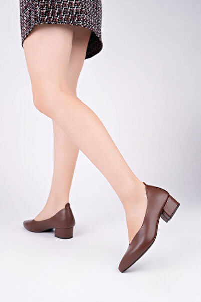 Deripabuc Genuine Leather Brown Women's Heeled Leather Shoes Shn-1068