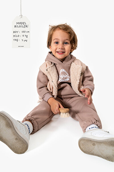 Jikko Baby 3-Piece Unisex Baby Set with Hooded Vest 8173